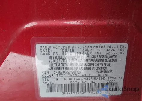 2018 Nissan Sentra Sv z USA, uszkodzony, nr VIN 3N1AB7AP5JY284139